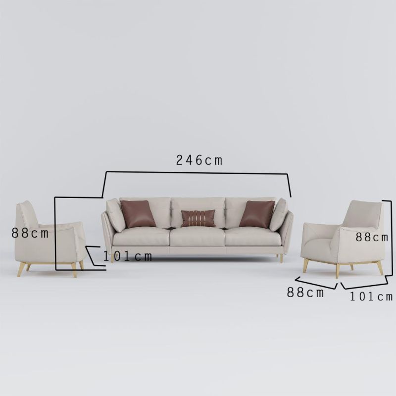 Contemporary European Style Sectional Gold Metal Legs Geniue Leather Modern Sofa for Home Office