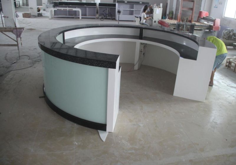 Long Curved Shape White Corian LED Lighting Commercial Bar Counter