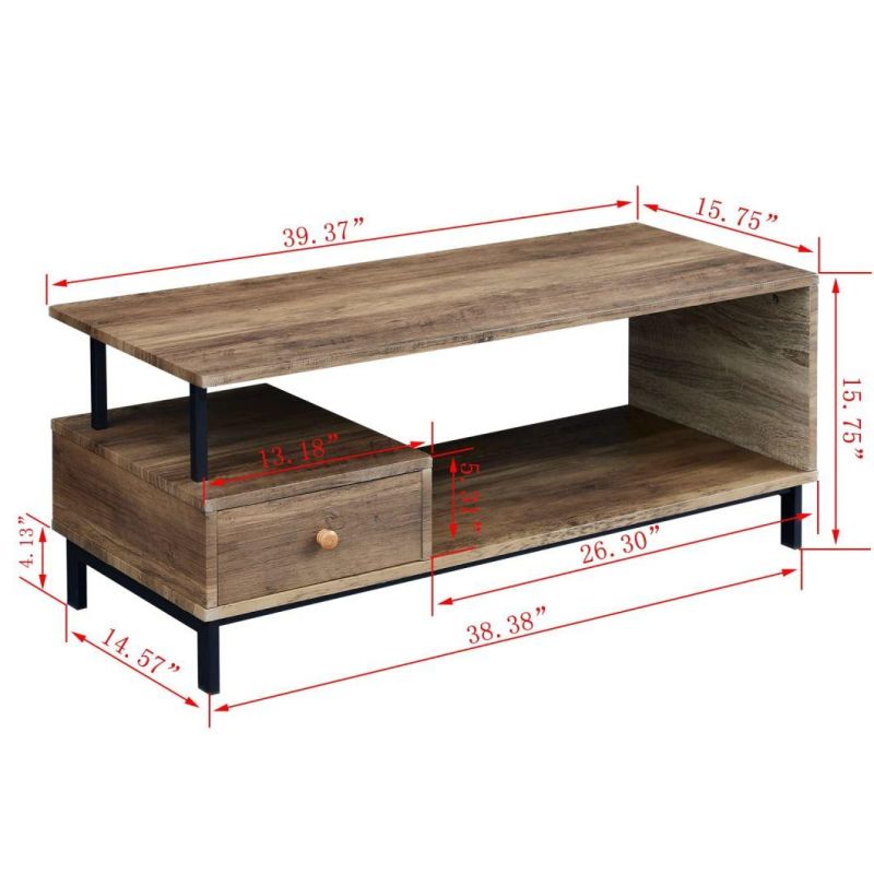 Industrial TV Stand with Drawer, Wood Entertainment Media Stand for Living Room, Vintage Wood and Metal TV Console with Storage Shelf