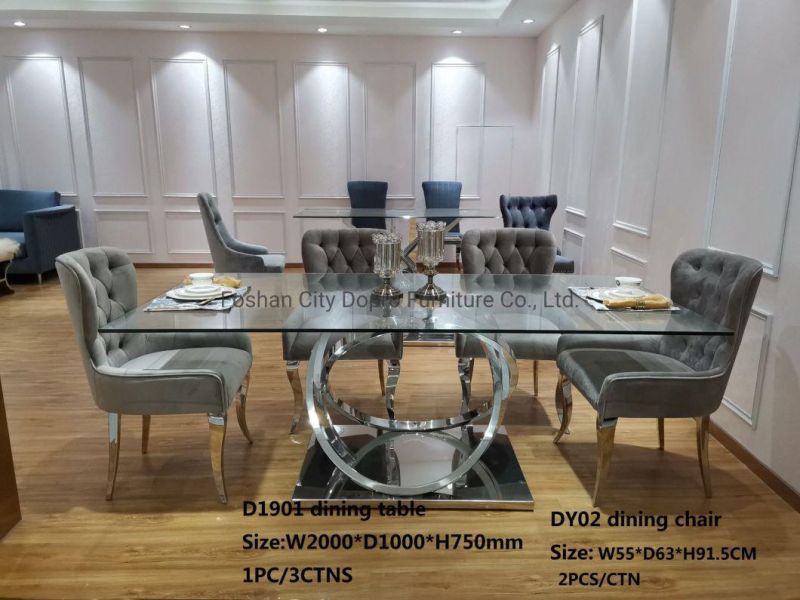Dopro New Design Modern/Contemporary Stainless Steel Polished Silver Dining Chair Dy02, with Velvet Upholstery