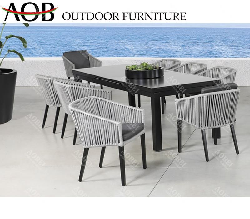 Modern Outdoor Exterior Garden Patio Home Restaurant Villa Cafe Bistro Rope Dining Table Chair Set Furniture