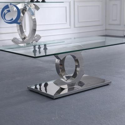 Clear Glass Top Stainless Steel Modern Coffee Table Foshan
