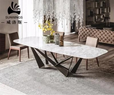 Luxury Italian Carrara Marble Top Dining Table Modern Style with Metal Base