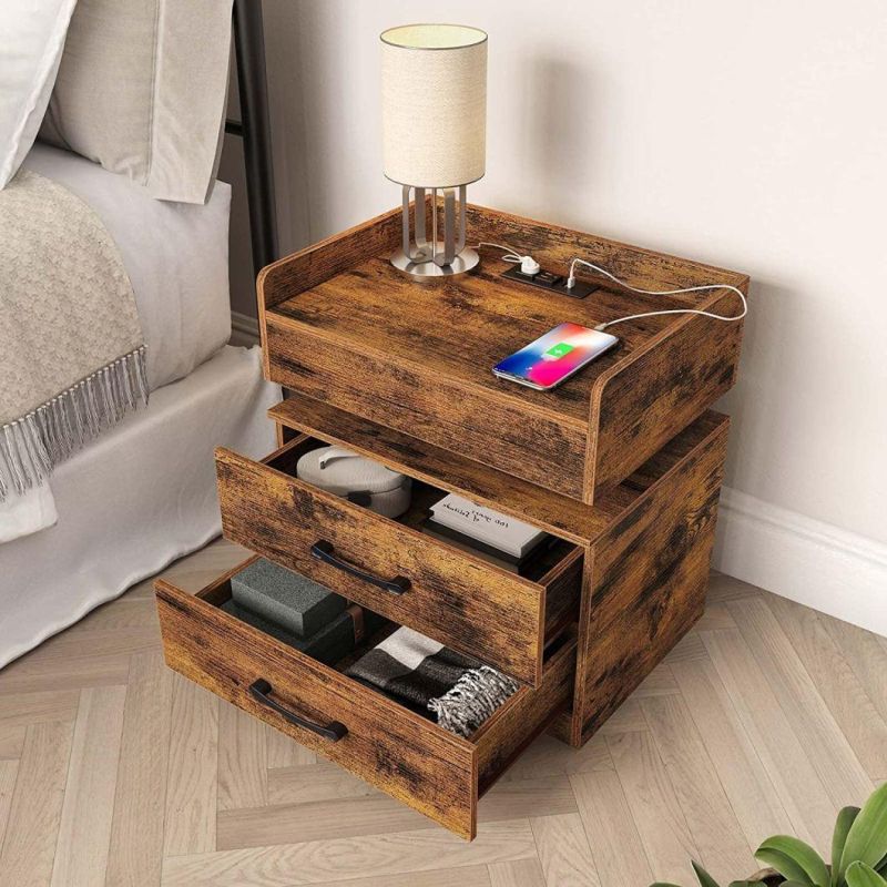 Modern Style Nighstand Bedside Table End Table Side Table with LED Light for Bedroom