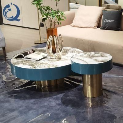 Modern Round Shape Champagne Gold Sintered Stone Coffee Table