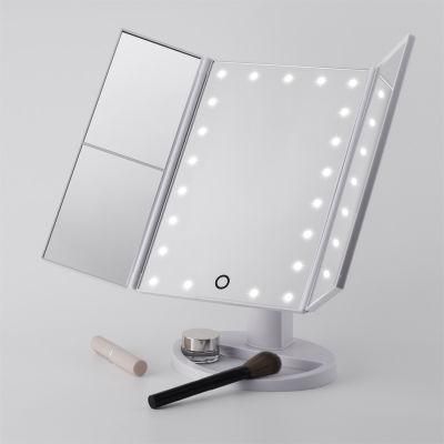 Top-Rank Selling Trifold LED Makeup Dimmable Brightness Standing Mirror for Home Decorations