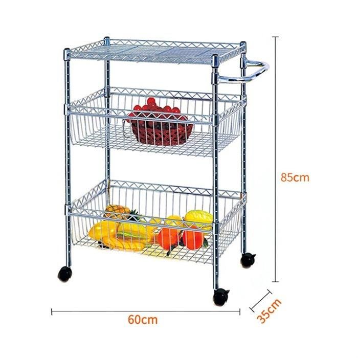 Kitchen Chrome Wire 3 Tier Transport Trolley Cart with Wheels for Sale
