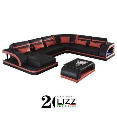 Modern Home Furniture European Design Leather Sofa with LED Night