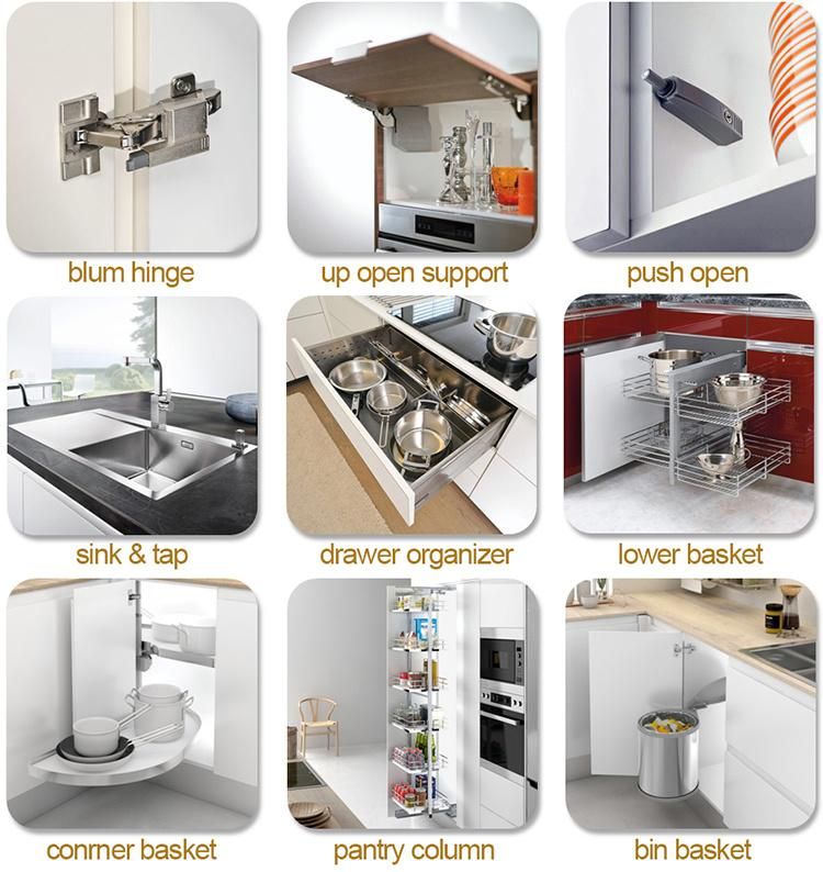 Luxury Kitchen Grey Lacquer and Melamine Modern Kitchen Cabinets