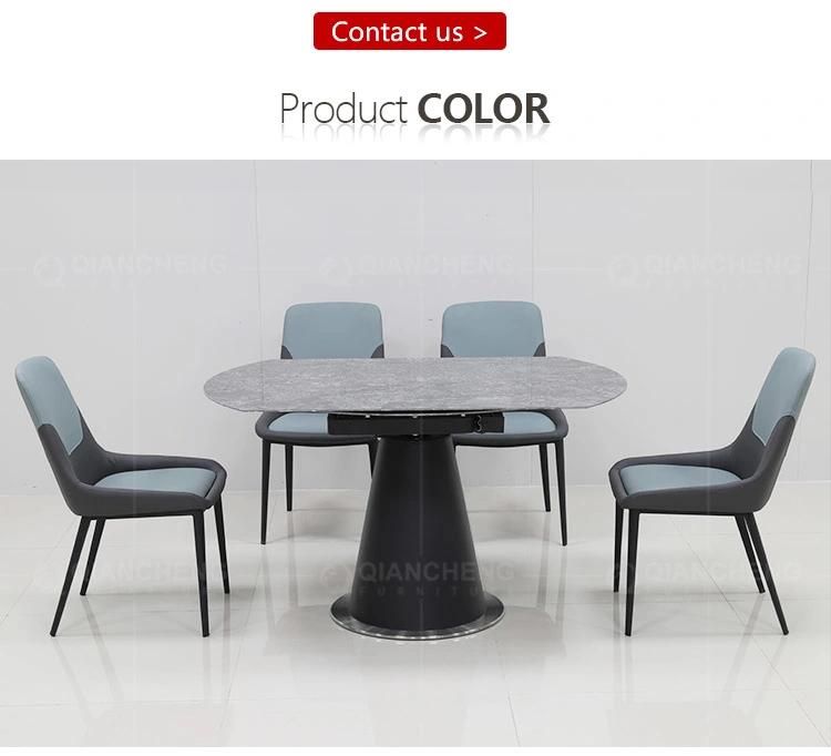 Customized Modern Furniture Space Saving Black Iron Metal Legs Dining Table Stone Top Grey Extendable Dining Table