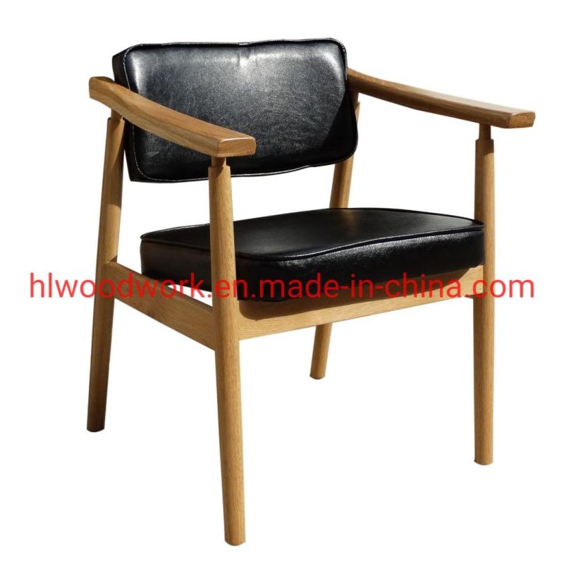 Leisure Chair Dining Chair Oak Wood Frame Natural Color Black PU Cushion Wooden Chair furniture Resteraunt Furniture