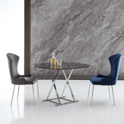Modern Stainless Steel Leg Home Living Room Furniture Set Velvet Blue Fabric Leather Dining Chair