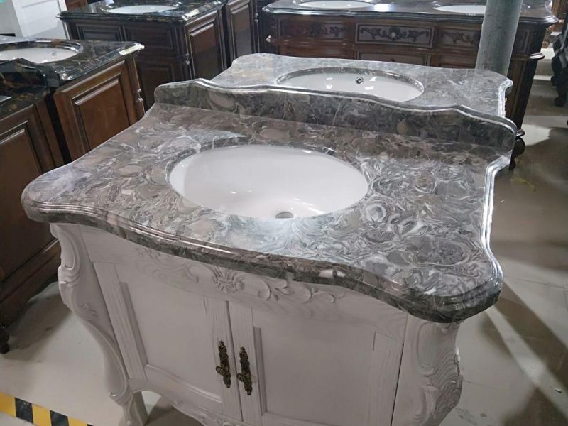 40 Inches Standard Marble Top Bathroom Vanity Cabinet with Sink with Mirror (3084)