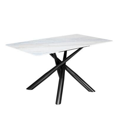Newest Royal Italian Design Contemporary White Rectangle Sintered Stone Dining Table for Dining Room