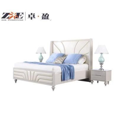 Cream Color Wooden Furniture Bedroom Furniture Set PU Leather Solid Wood Bed