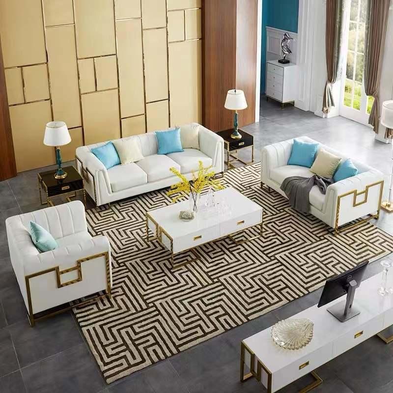 Italian Modern Luxury 3+2+1 Sofa Sets Hot Sale Elegant Stainless Steel Leather Living Room Big Size Three Seater Leisure Sofas