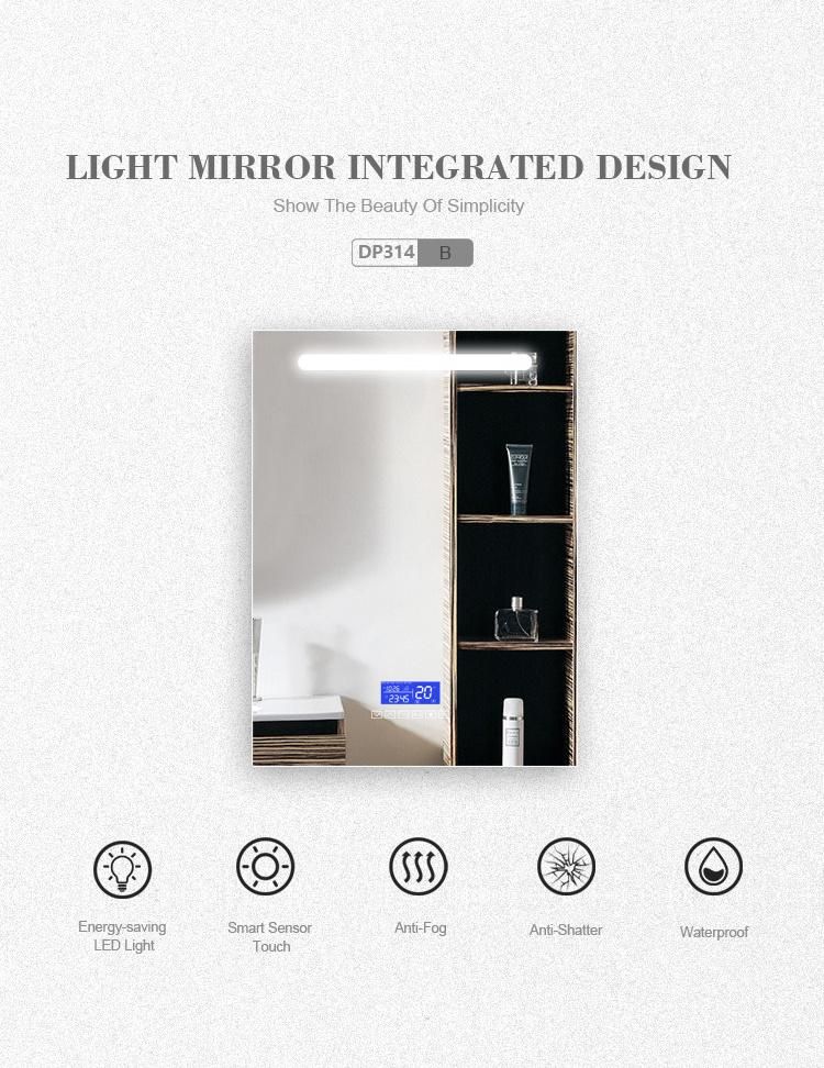 Anti Fog LED Bathroom Smart Mirror with Bluetooth Speaker Time Temperature Display