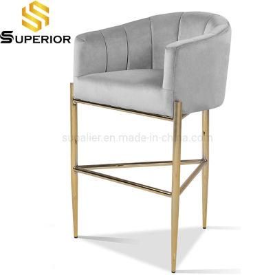 Home Furniture Set Stainless Steel Grey Velvet Bar Chair