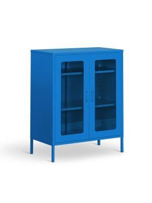 Middle High Metal Storage Cabinet with Glass Doors