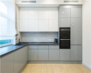 Home Used High Glossy Luxurious Gray PVC Kitchen Cabinet