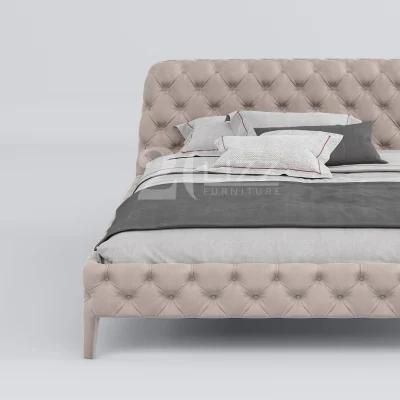 Tufted Design Modern Special Style Hotel Furniture Wooden Frame Bedroom Velvet Fabric Bed