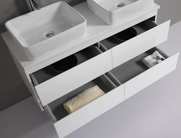 High Gloss White PU Painting Bathroom Cabinet Double Sink Bathroom Vanity
