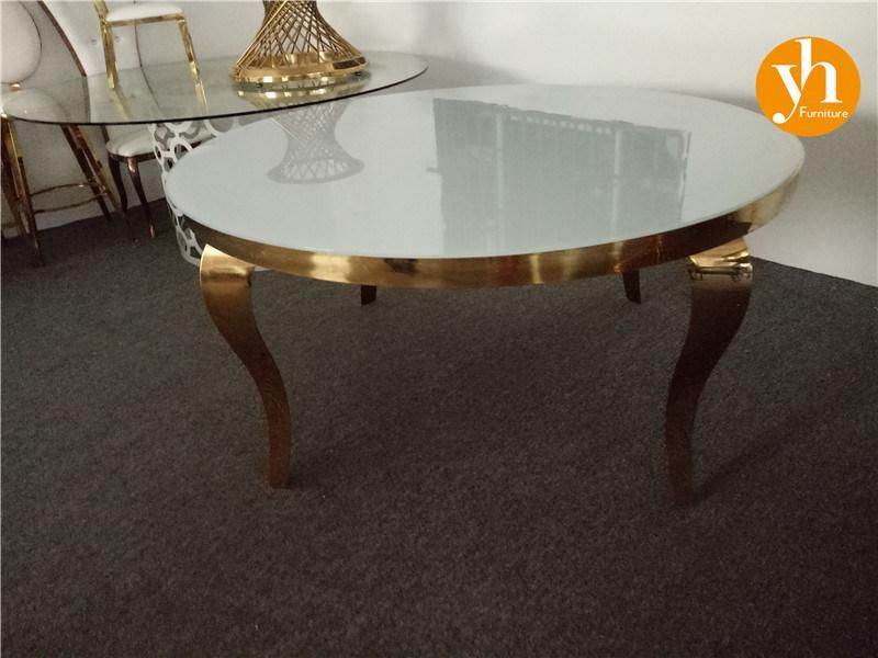Round Cake Table Luxury Italy Stainless Steel Marble Glass Top Dining Table