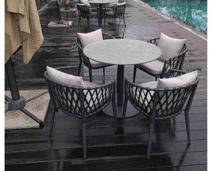 Woven Synthetic Rope Outdoor Dining Chairs for Garden Use