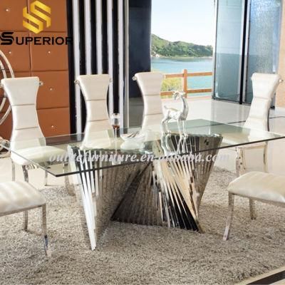 Luxury Design Glass Top Dining Table with Steel Base