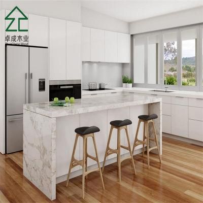 White MDF Faced PVC Kitchen Cabinet with Island