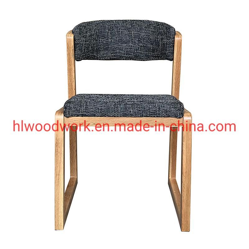 Dining Chair H Style Oak Wood Frame Grey Fabric Cushion Wooden Chair Hotel Furniture