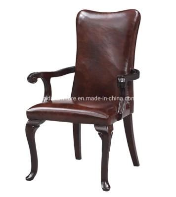 Genuine Leather Luxury Style Wooden Dining Chair with Armrest