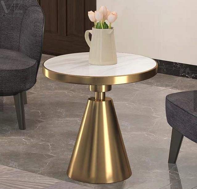 Luxury Modern Nordic Gold Stainless Steel Metal Legs Round Black Marble Coffee Table for Living Room