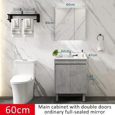 Light Luxury Gray Washbasin Wash Basin Full Sealed Mirror Storage Objective Mirror Cabinet Combination Solid Wood Floor Bathroom Vanities