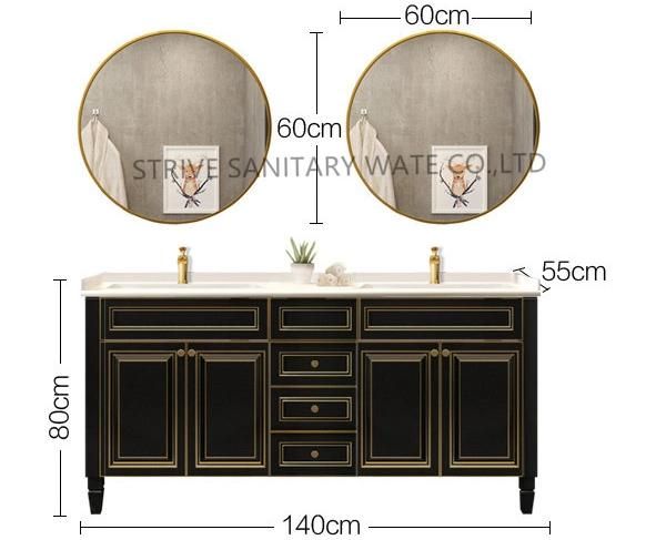 Hotel Modern Black Solid Wood Bathroom Vanity with LED Mirror