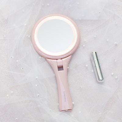 Customized Hand Round LED Light Makeup 1X/5X Magnifying Mirror