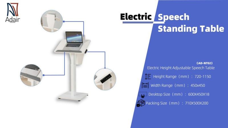 Ergonomic Single Motor Height Adjustable Standing Laptop Desk Cart