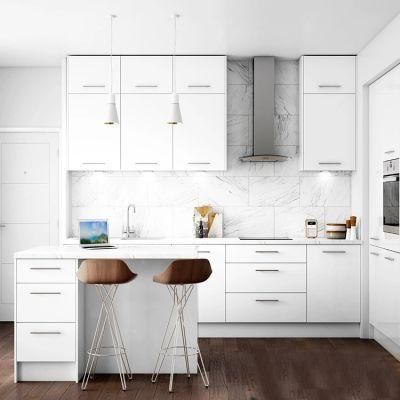 Modern Gloss MDF Kitchen Cabinet Contemporary High Glossy White Lacquer Kitchen Cabinets Design with Island