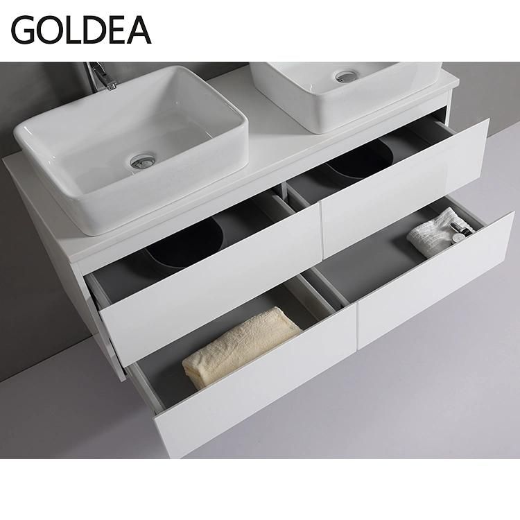 High Gloss White PU Painting Bathroom Cabinet Double Sink Bathroom Vanity