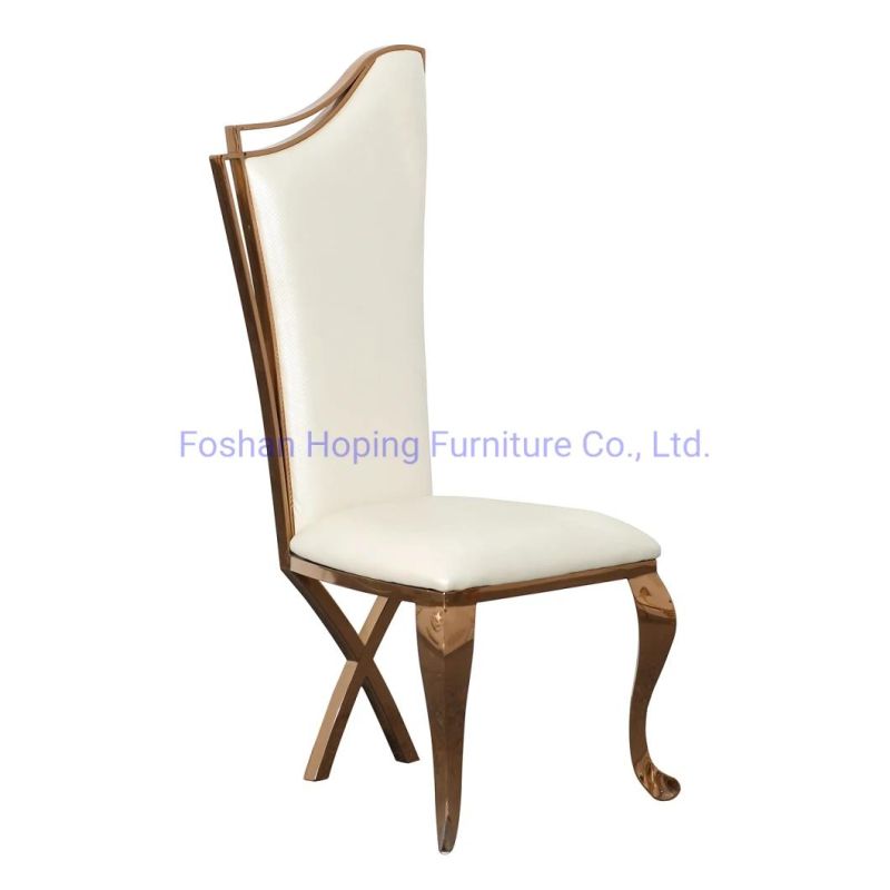 Home Furniture Lounge Sofa Chair Living Room Leisure Chair Modern Stackable Event Party Stainless Steel Gold Cross Back Wedding Chair for Rental