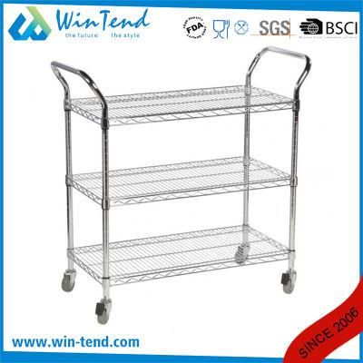 Hotel Restaurant Kitchen 3 Tiers Nickel Chrome Wire Service Trolley