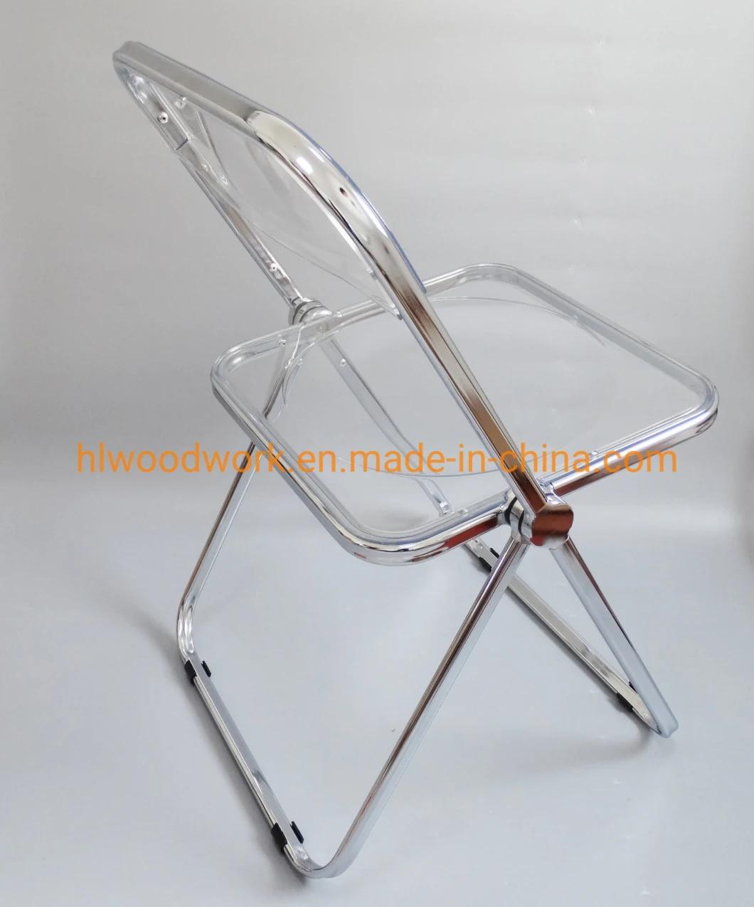 Modern Transparent Pink Folding Chair PC Plastic Hotel Chairt Chrome Frame Office Bar Dining Leisure Banquet Wedding Meeting Chair Plastic Dining Chair