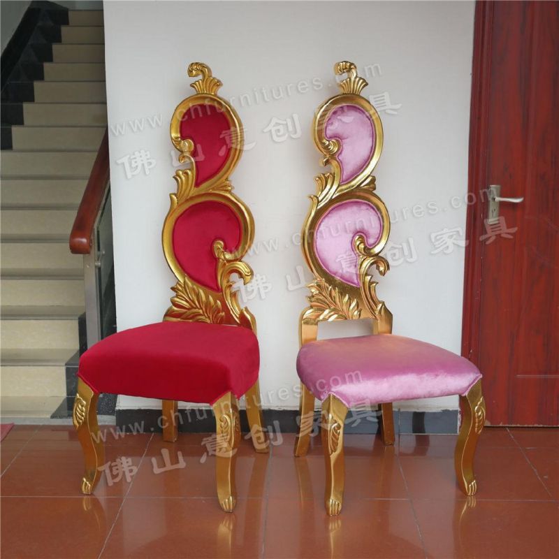 Luxury Golden Solid Wood Pink Tufted Hotel Banquet Event Wedding Queen Chair