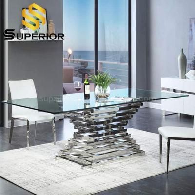 Wholesale Factory Customized Luxury Germany Rectangle Clear Glass Dining Table