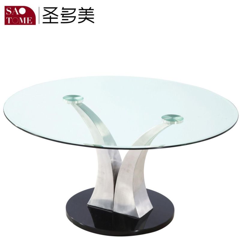 Top 8mm Transparent Glass Middle Stainless Steel Bottom High Gloss Black MDF 25mm Coffee Table