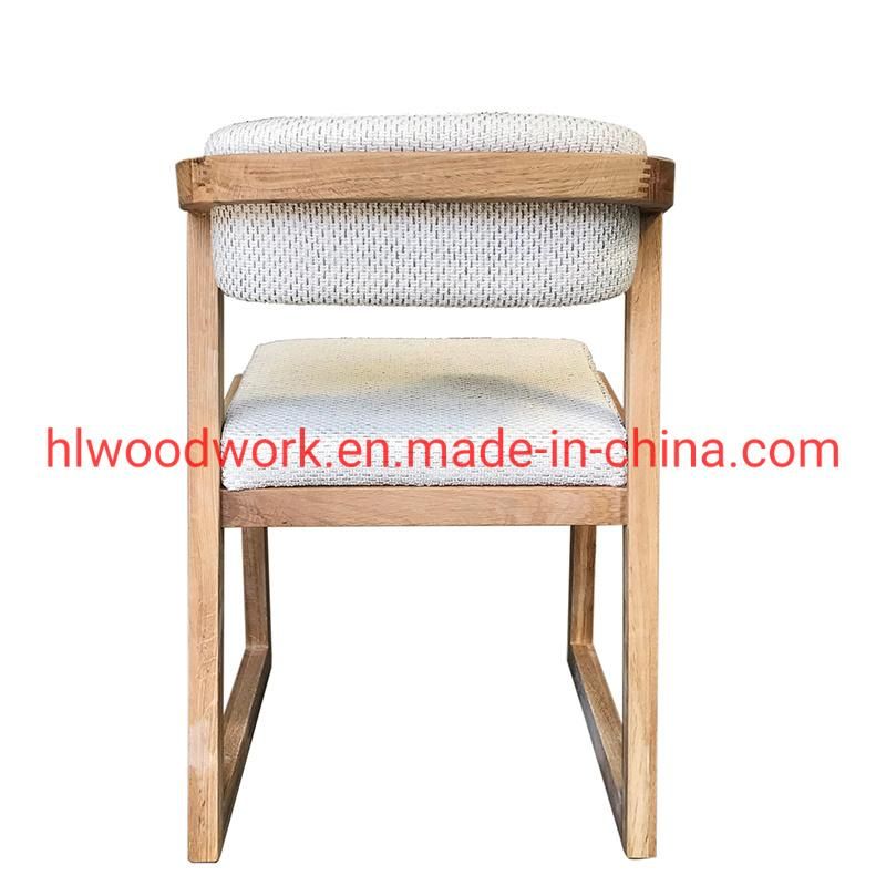 Dining Chair H Style Oak Wood Frame White Fabric Cushion Home Furniture