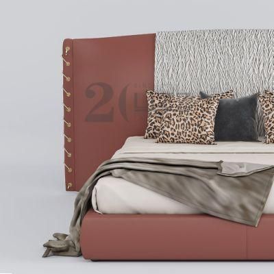 Professional Hot Selling Modern Hotel Home Furniture European Luxury Red Genuine Leather Beddings Bed