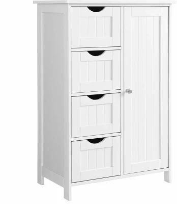 Home Furniture White Bathroom Storage Cabinet Living Furniture with 4 Drawers and 1 Adjustable Shelf