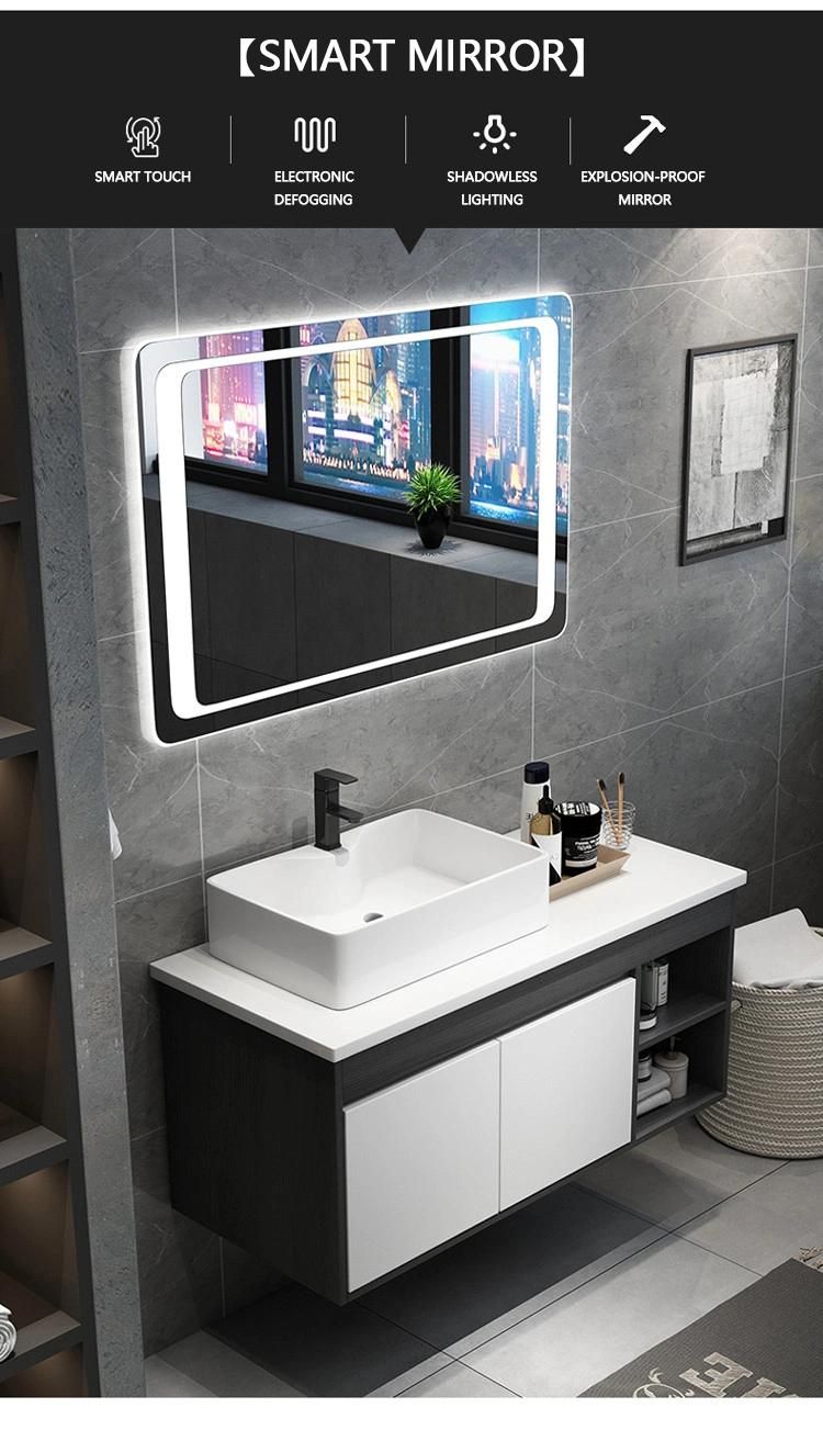 Intelligent Mirror with Touch Switch and LED Light Modern Bathroom Vanity Wooden Cabinet