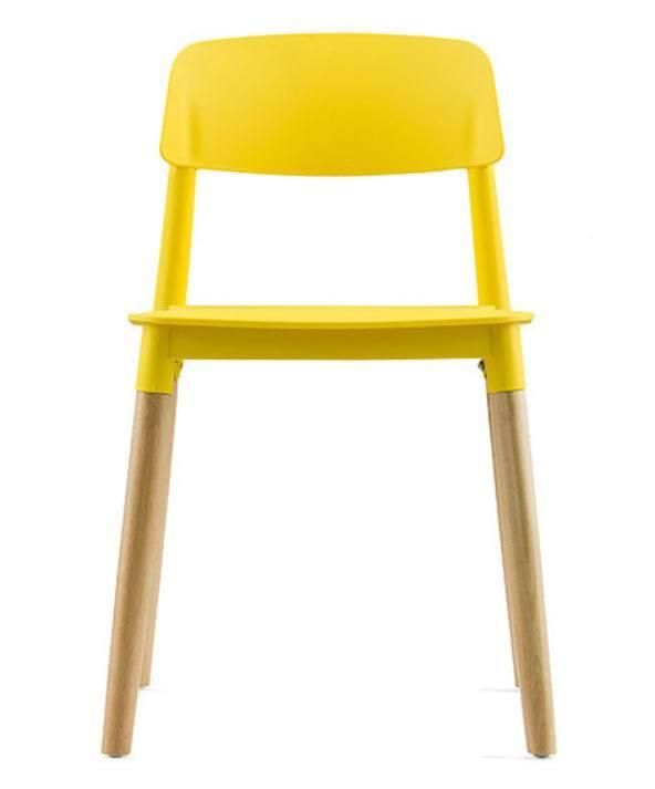 Simple Stackable PP Plastic Chair with Wooden Leg for Apartment